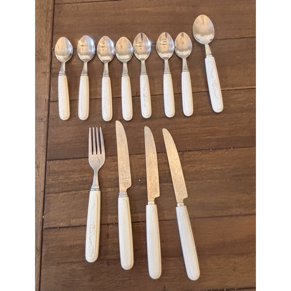 Studio Nova Flatware White Handle 12 Pc Lot FADED AS IS READ